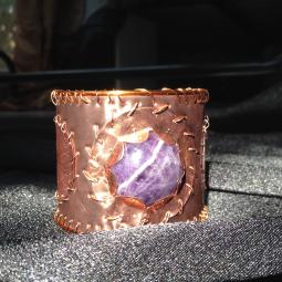 Bracelet cabochon améthyste-cuivre naturel, cuivre verni, améthyste-Vendu