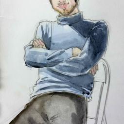 modèle vivant-crayon de papier et aquarelle